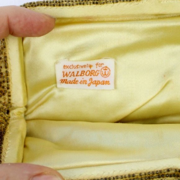 Vintage Walborg Beaded Purse Gold Art Deco Kiss Clasp Evening Bag Japan PU39 - Picture 8 of 9